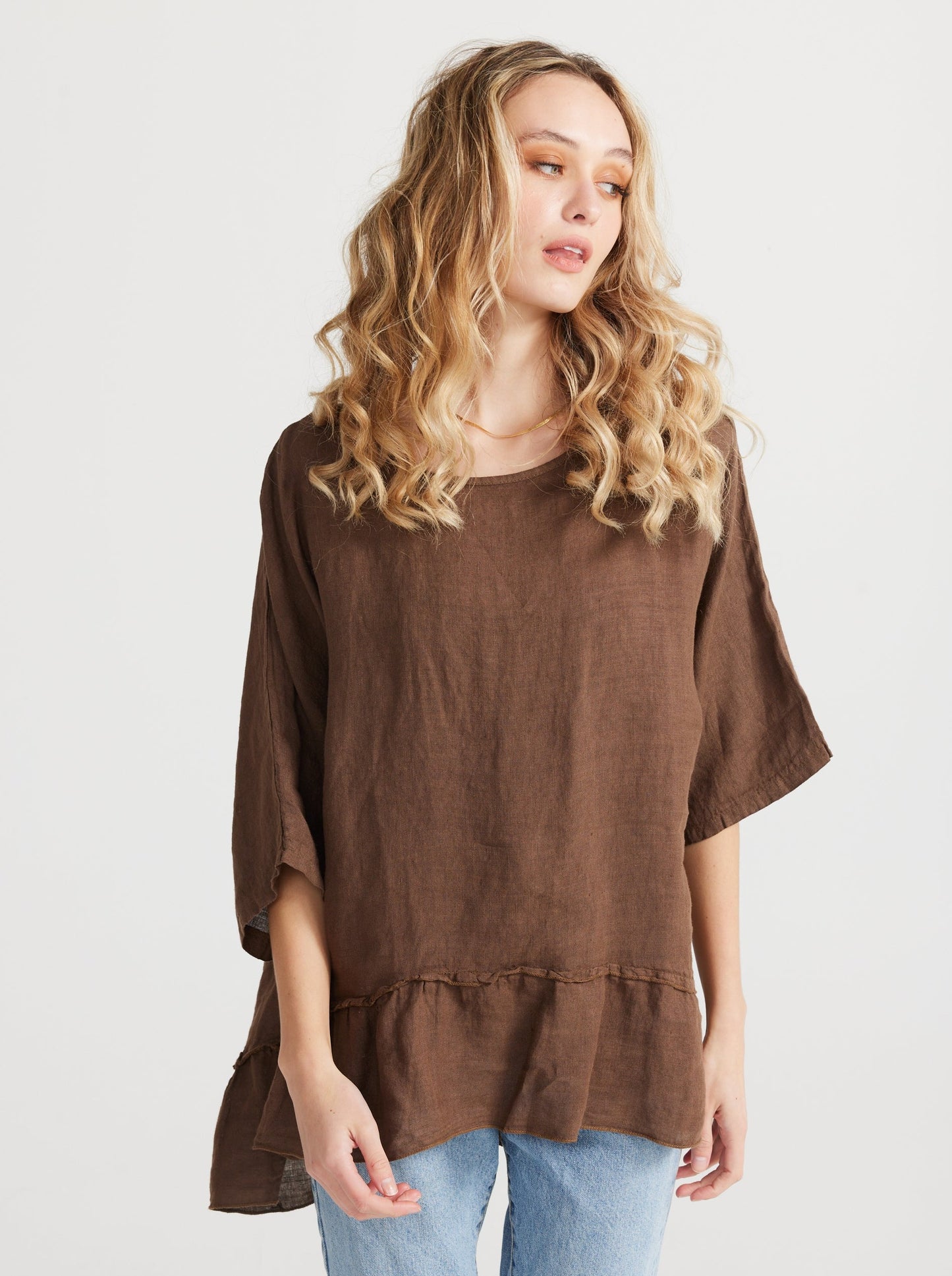 Priscilla linen top. Tobacco