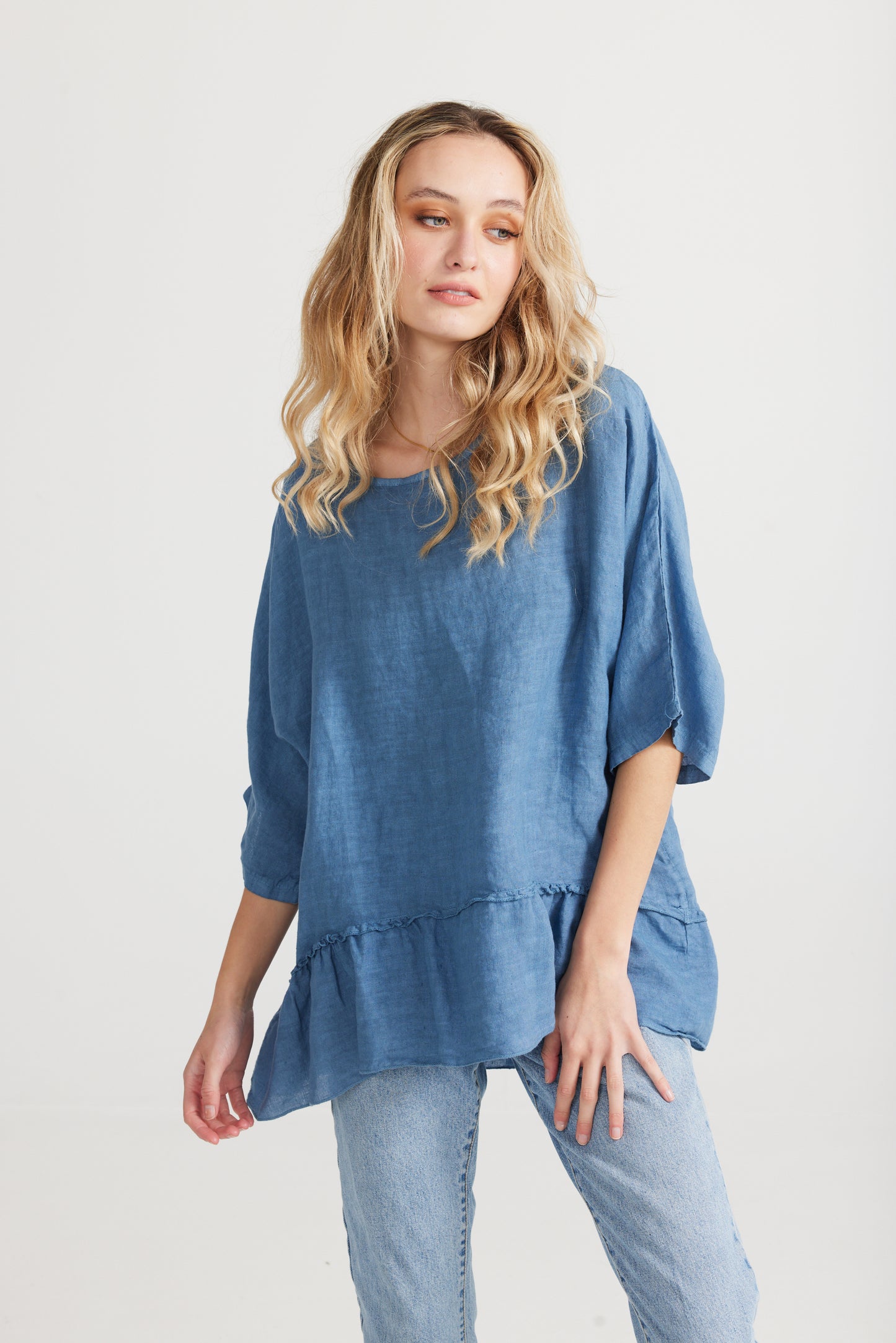 Priscilla linen top. Denim