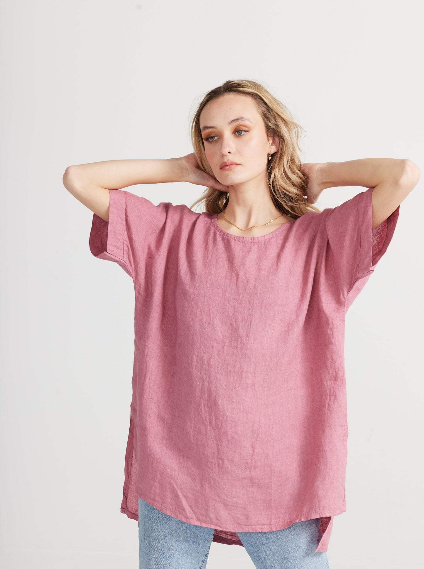 Contessa Linen Top. Rose Pink