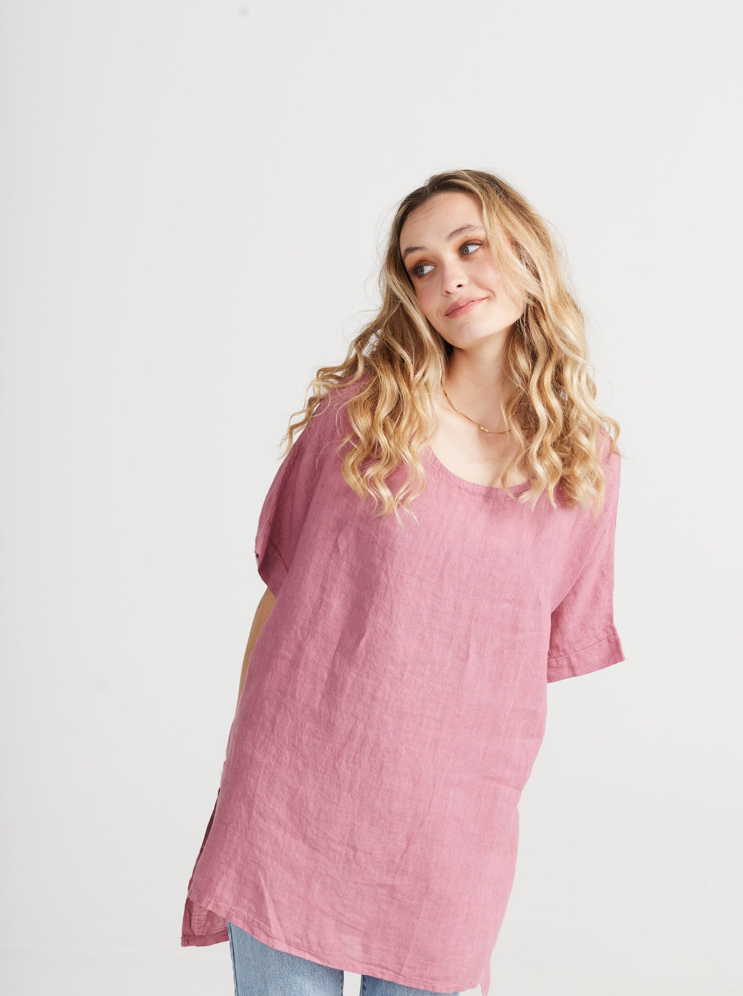 Contessa Linen Top. Rose Pink