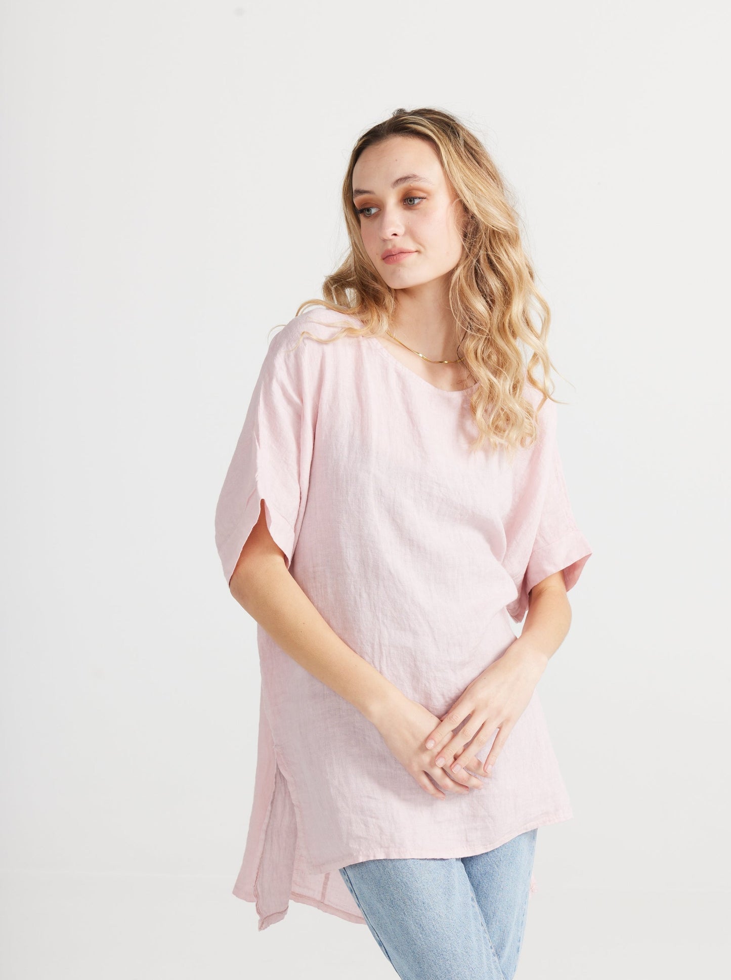 Contessa Linen Top. Blush Tea Rose