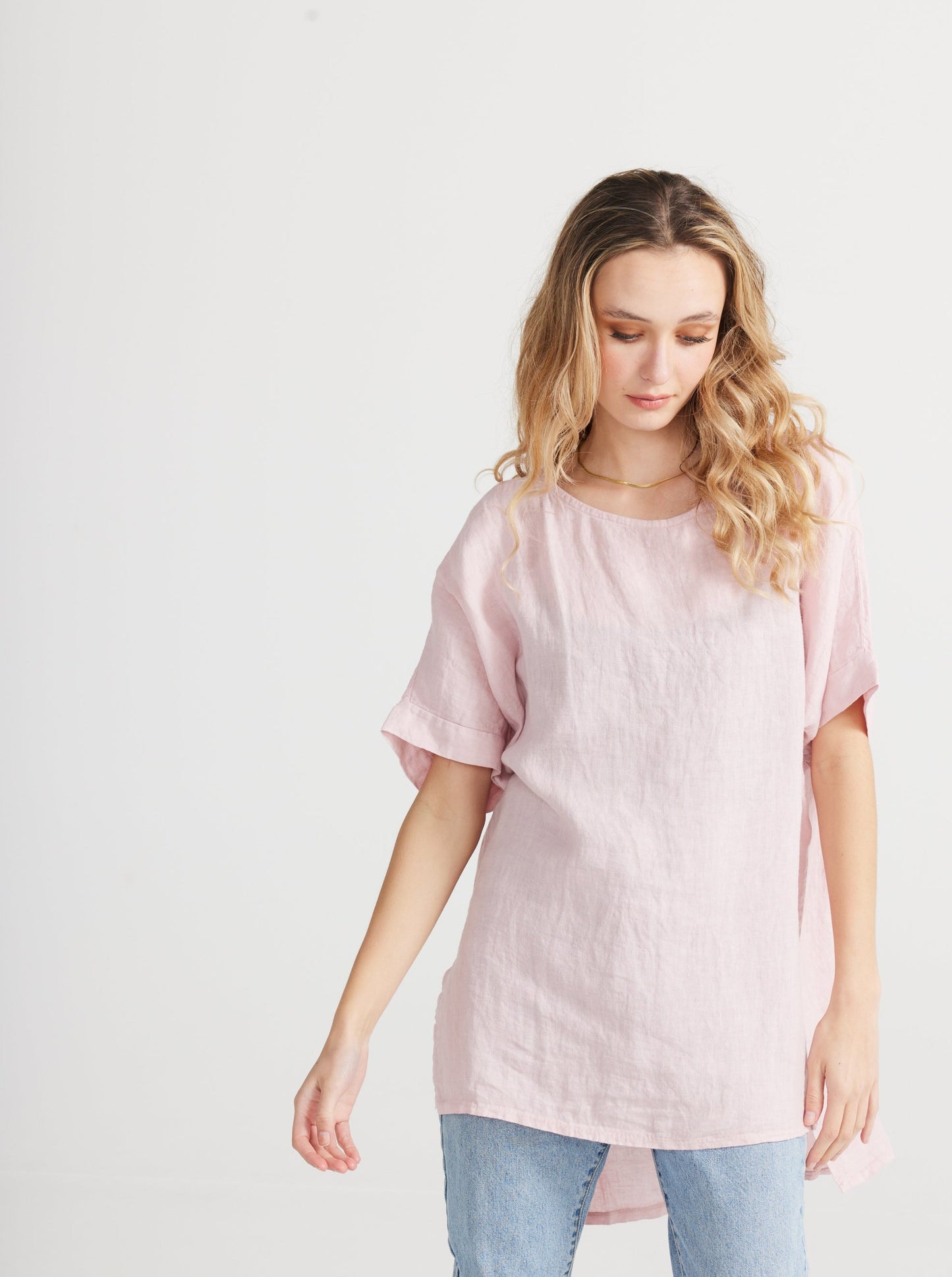 Contessa Linen Top. Blush Tea Rose