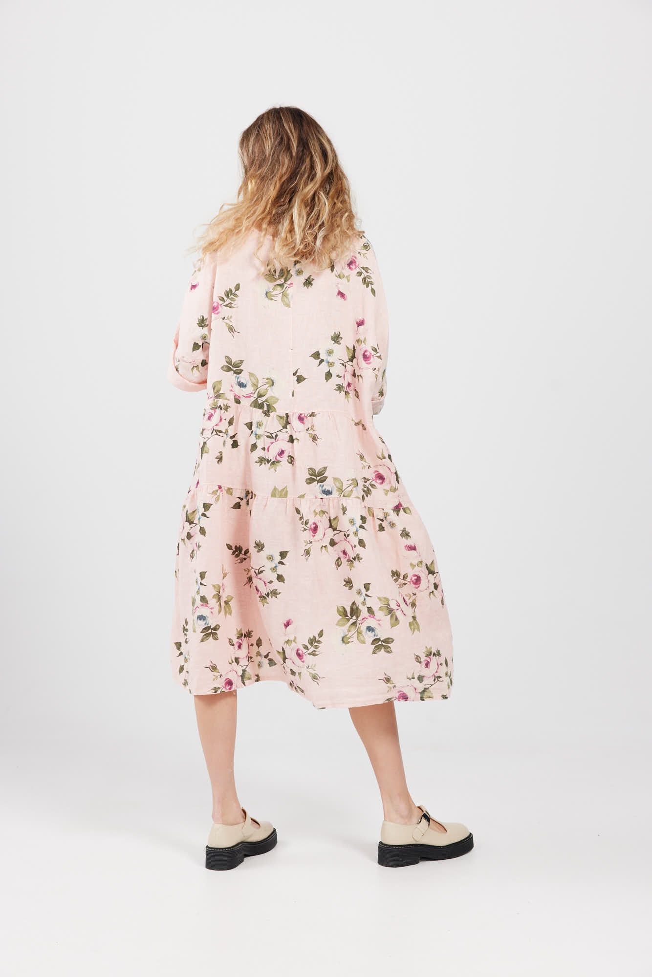 Stella linen floral dress. Blush Rose