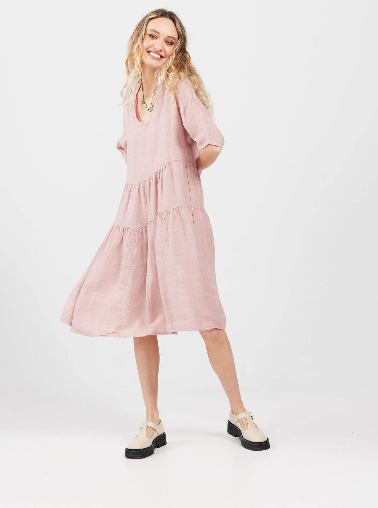 Stella linen dress. Antique Rose
