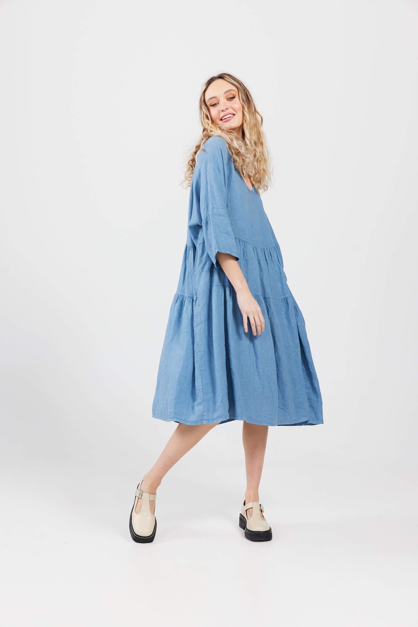 Stella Linen dress. Denim