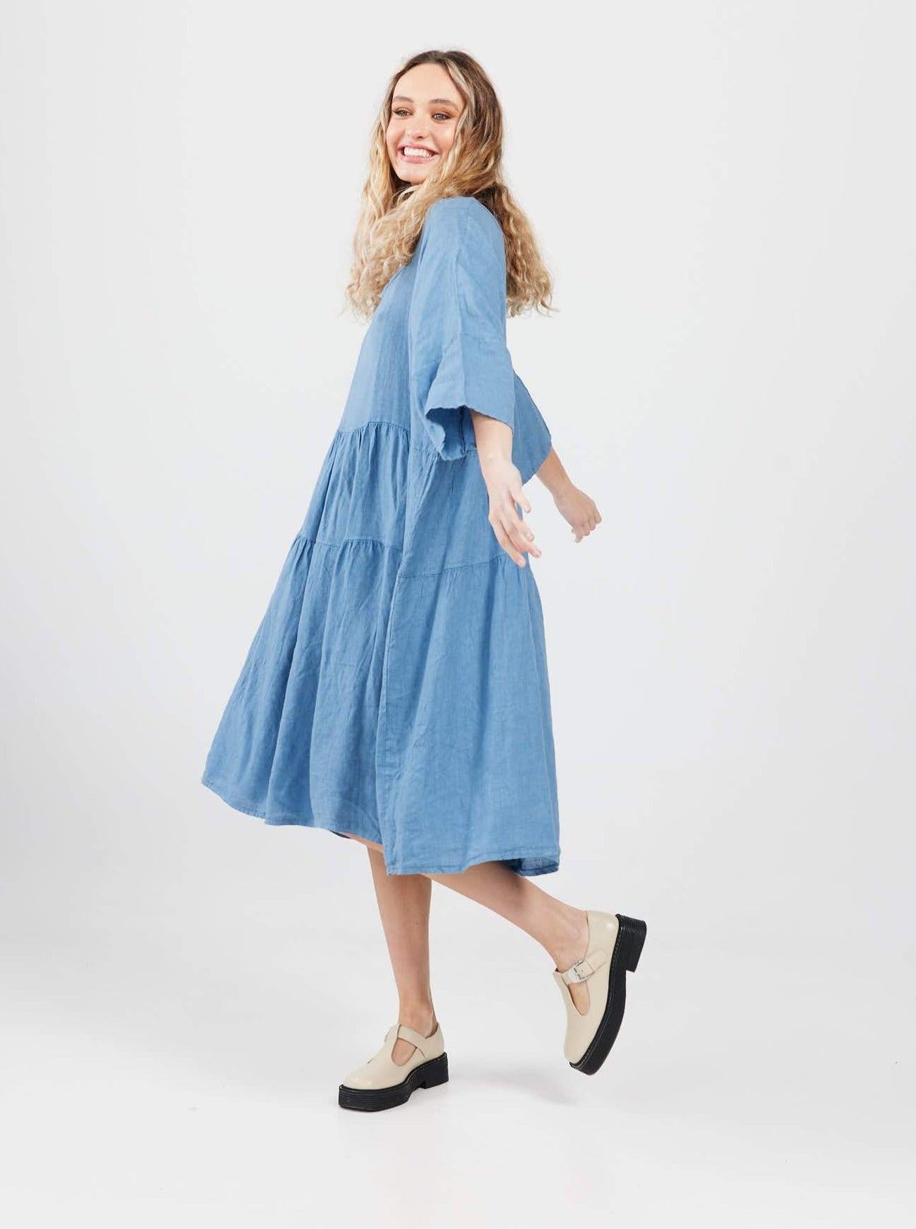 Stella Linen dress. Denim