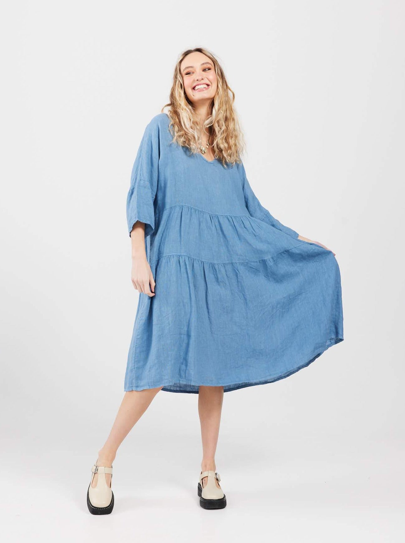 Stella Linen dress. Denim