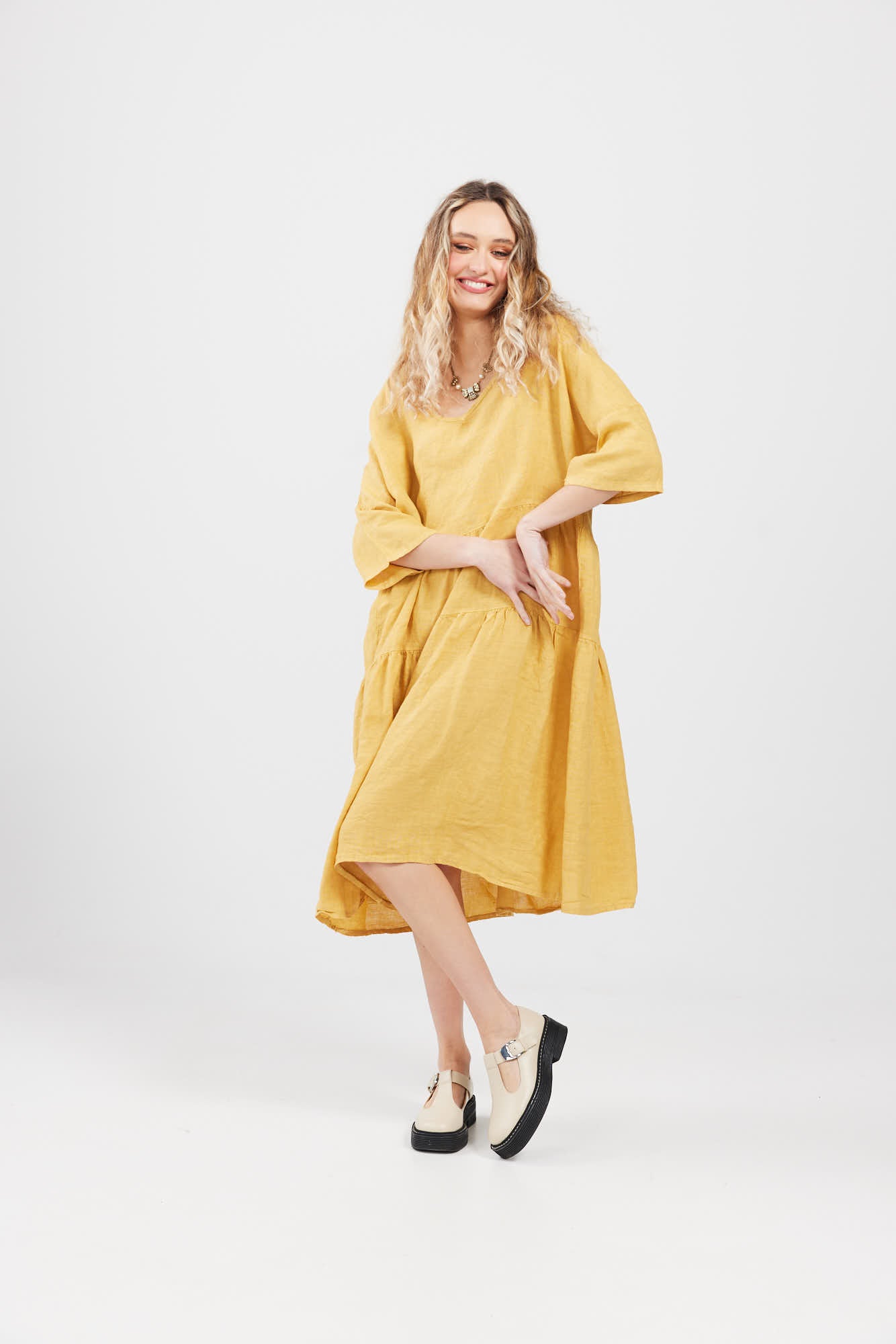 Stella Linen Dress. Sunflower