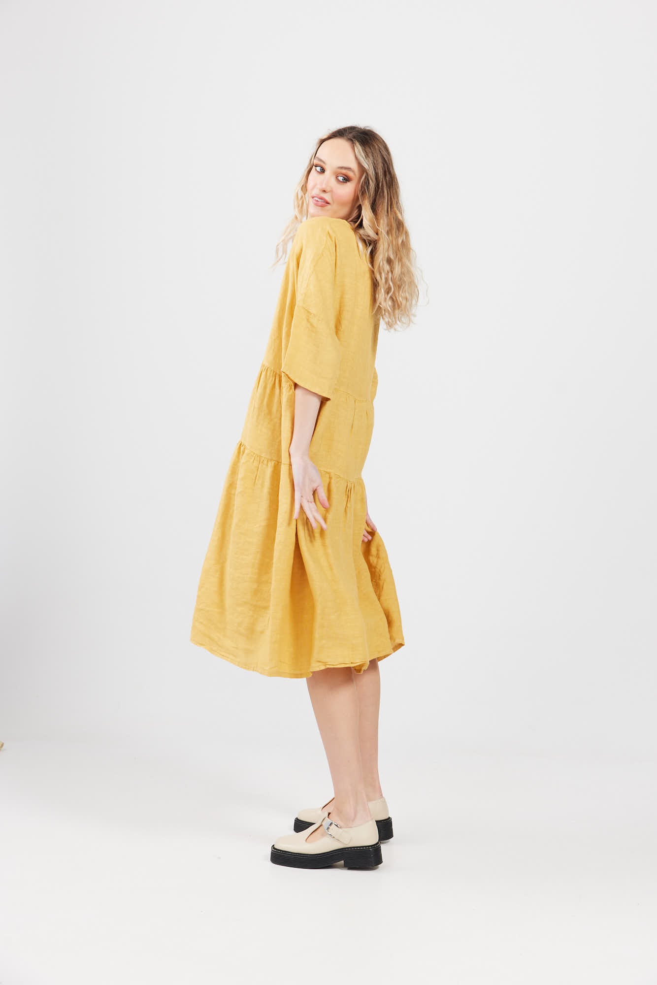 Stella Linen Dress. Sunflower