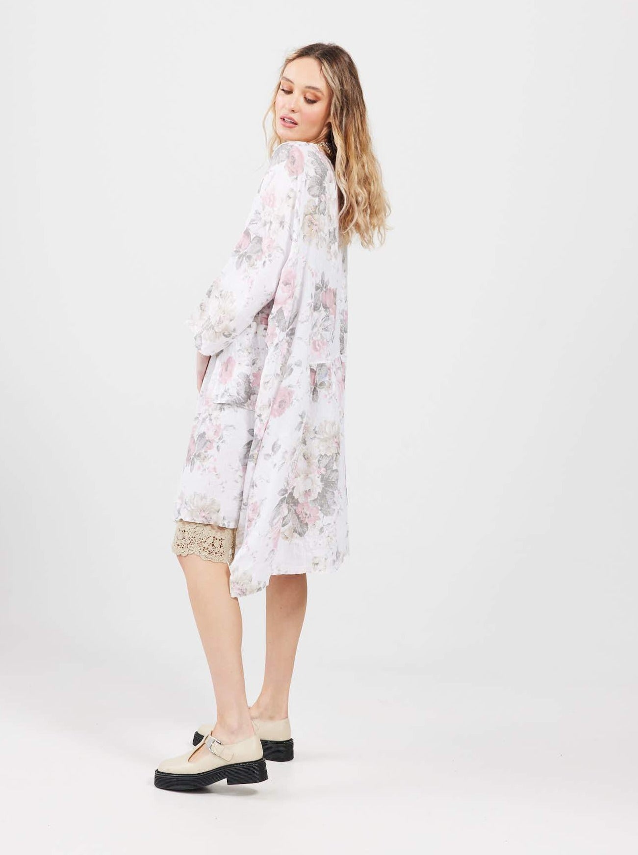 Clarissa Linen dress. Icing Sugar Pink rose