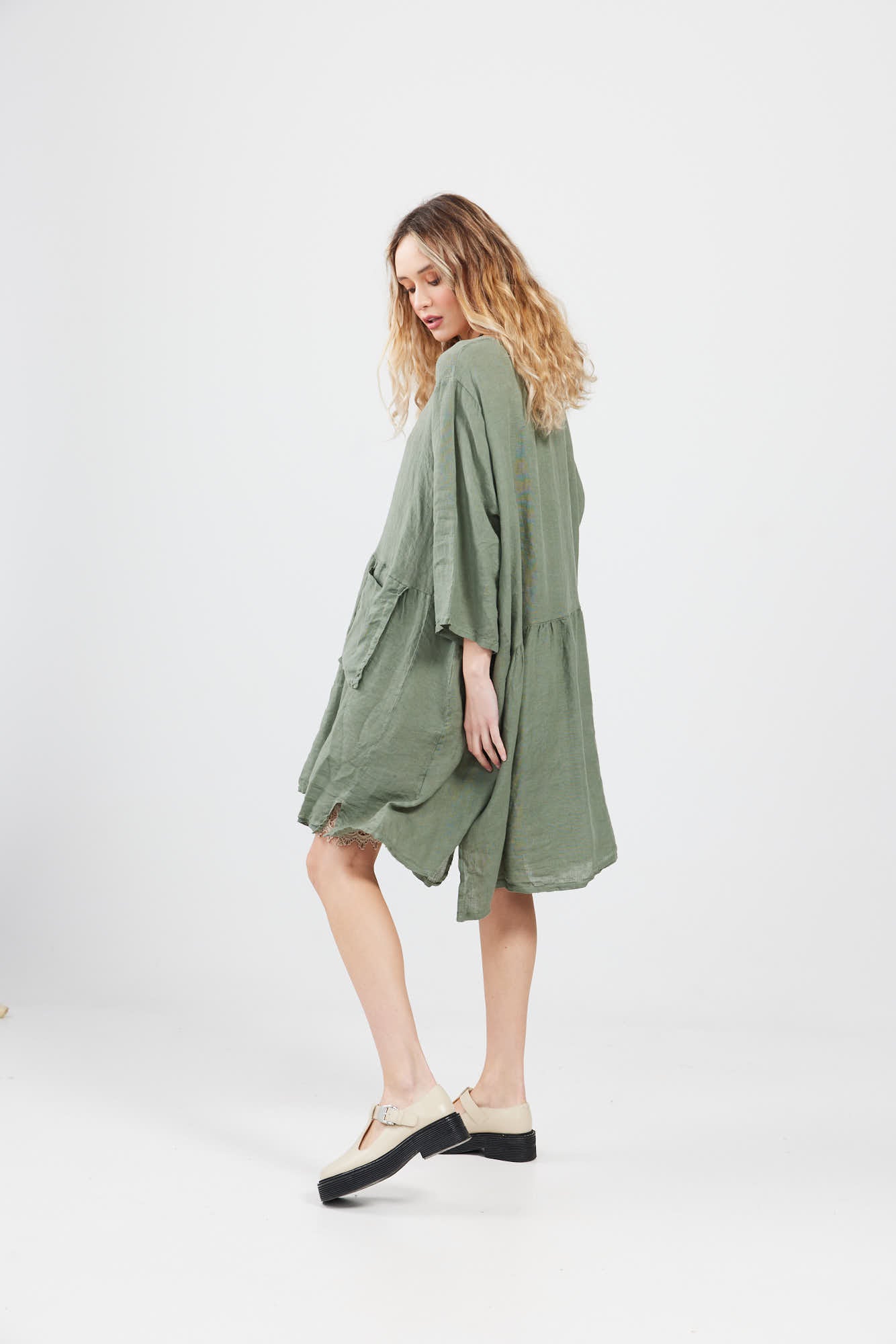 Clarissa linen dress. Olive