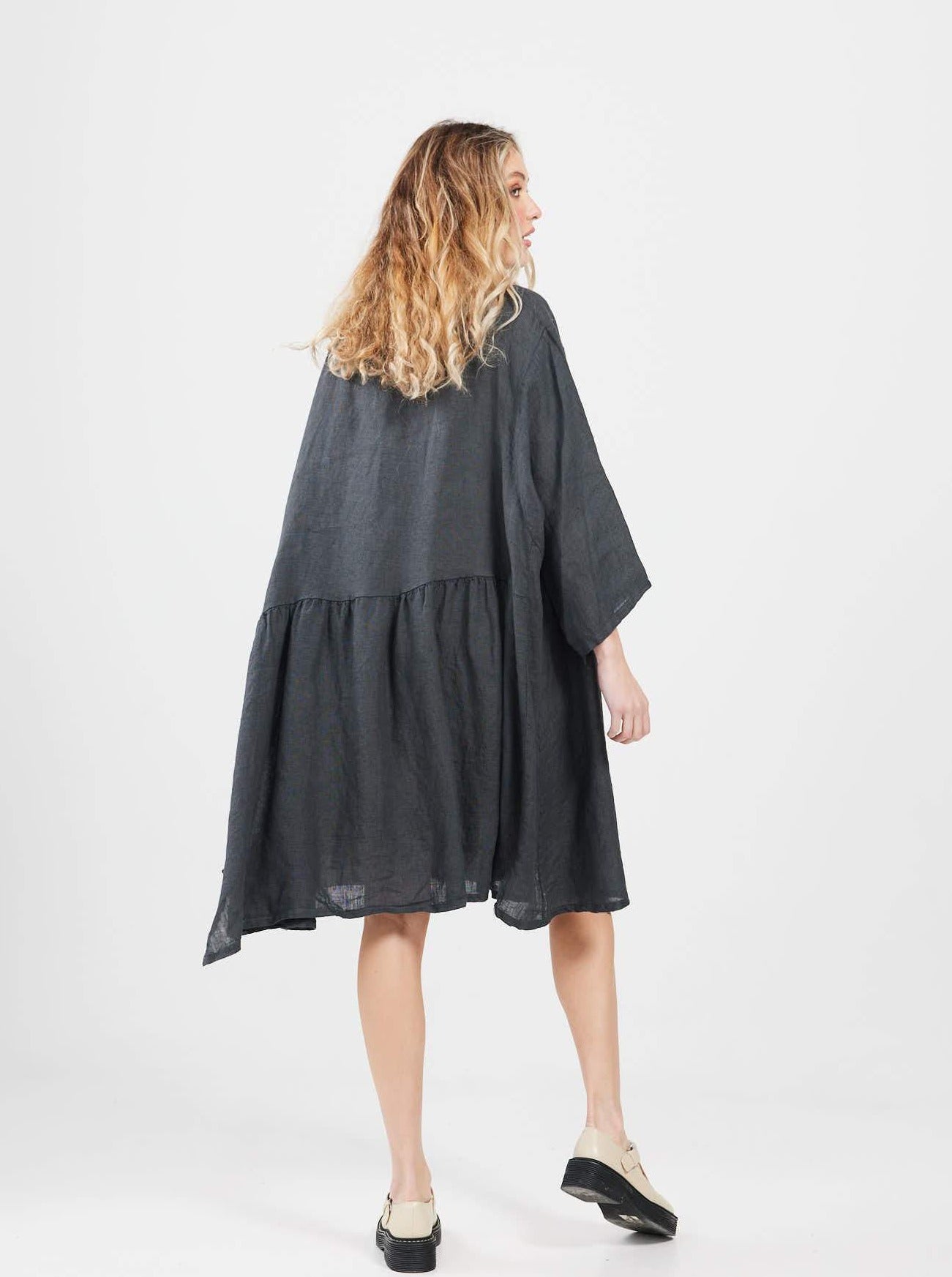 Clarissa Linen Dress. Charcoal