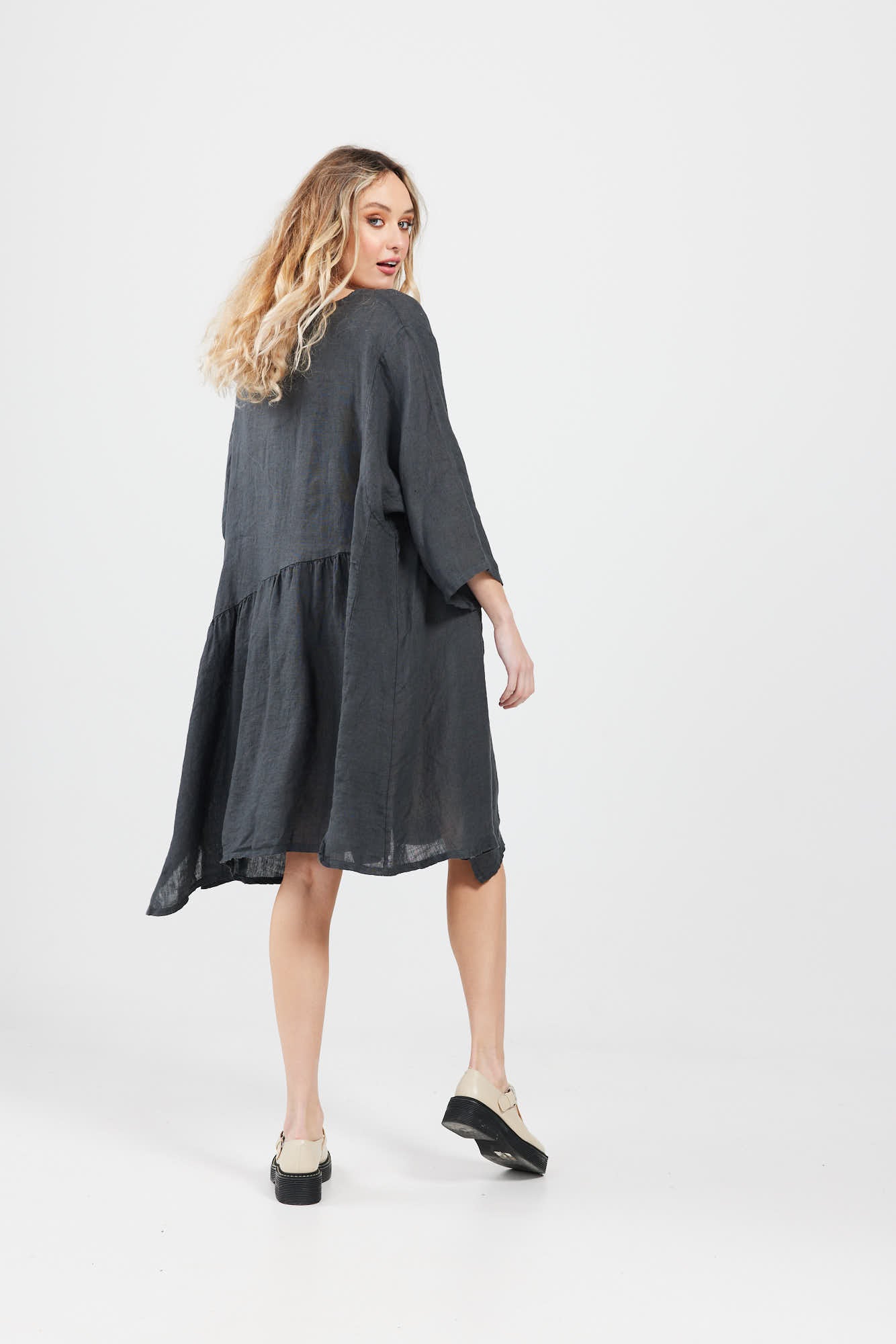 Clarissa Linen Dress. Charcoal