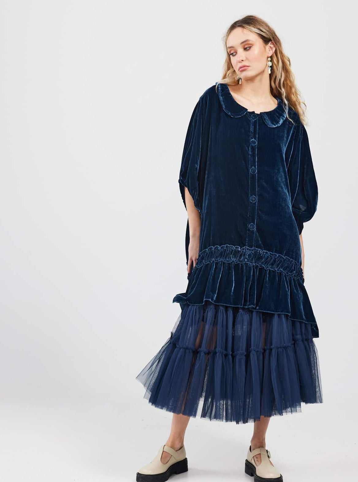 Florentine Velvet Coatdress. Midnight Blue