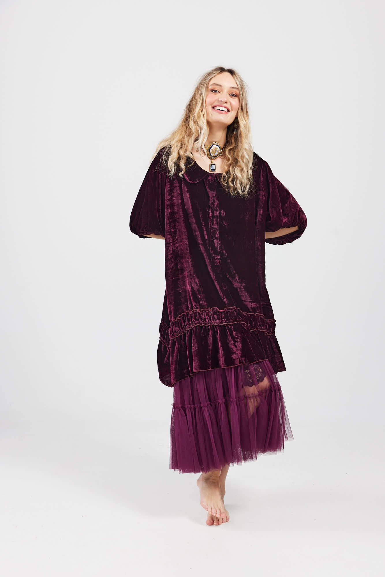 Florentine Velvet Coatdress. Bordeaux
