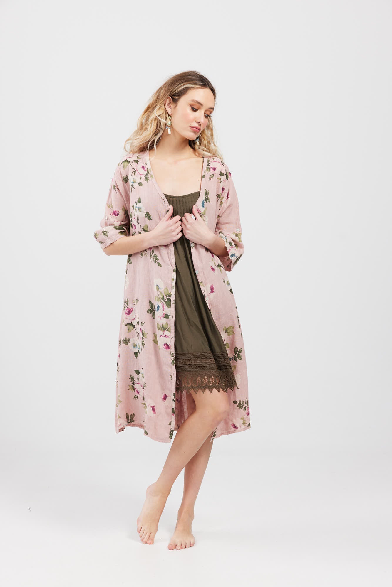 Abigail Floral Coatdress. Antique Rose