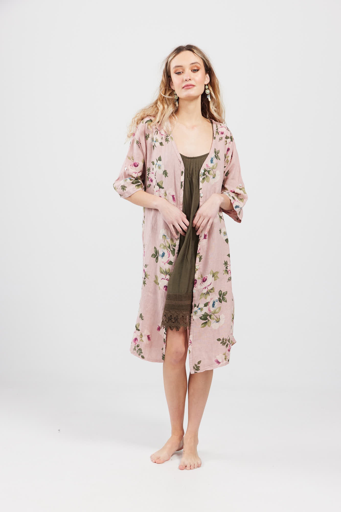 Abigail Floral Coatdress. Antique Rose