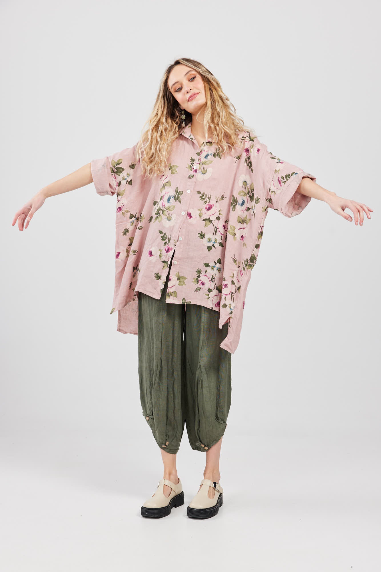 Teddie Floral linen shirt. Dusty Rose