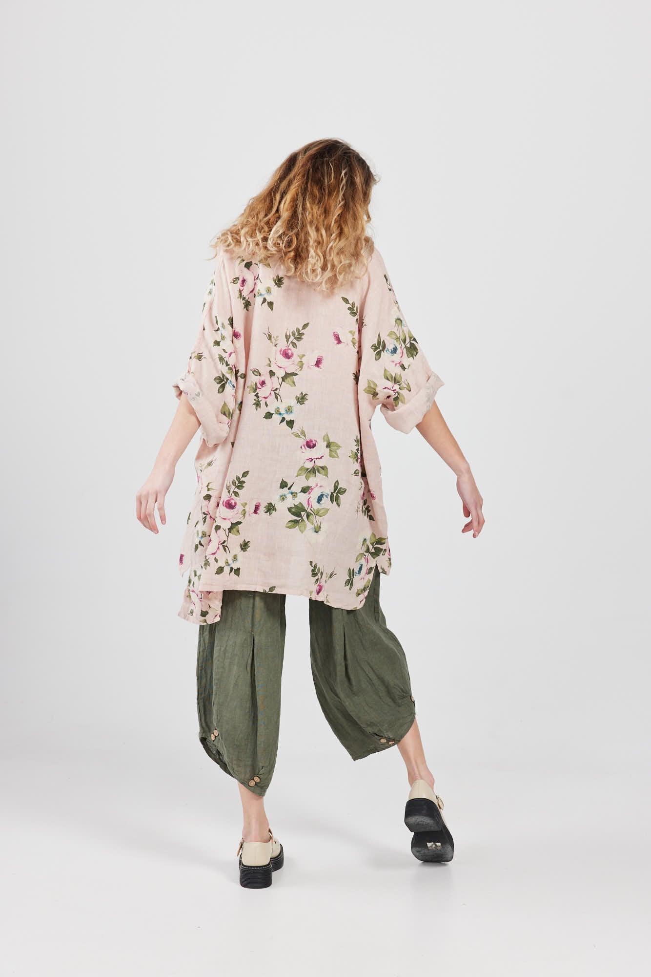 Teddie Floral linen shirt. Dusty Rose
