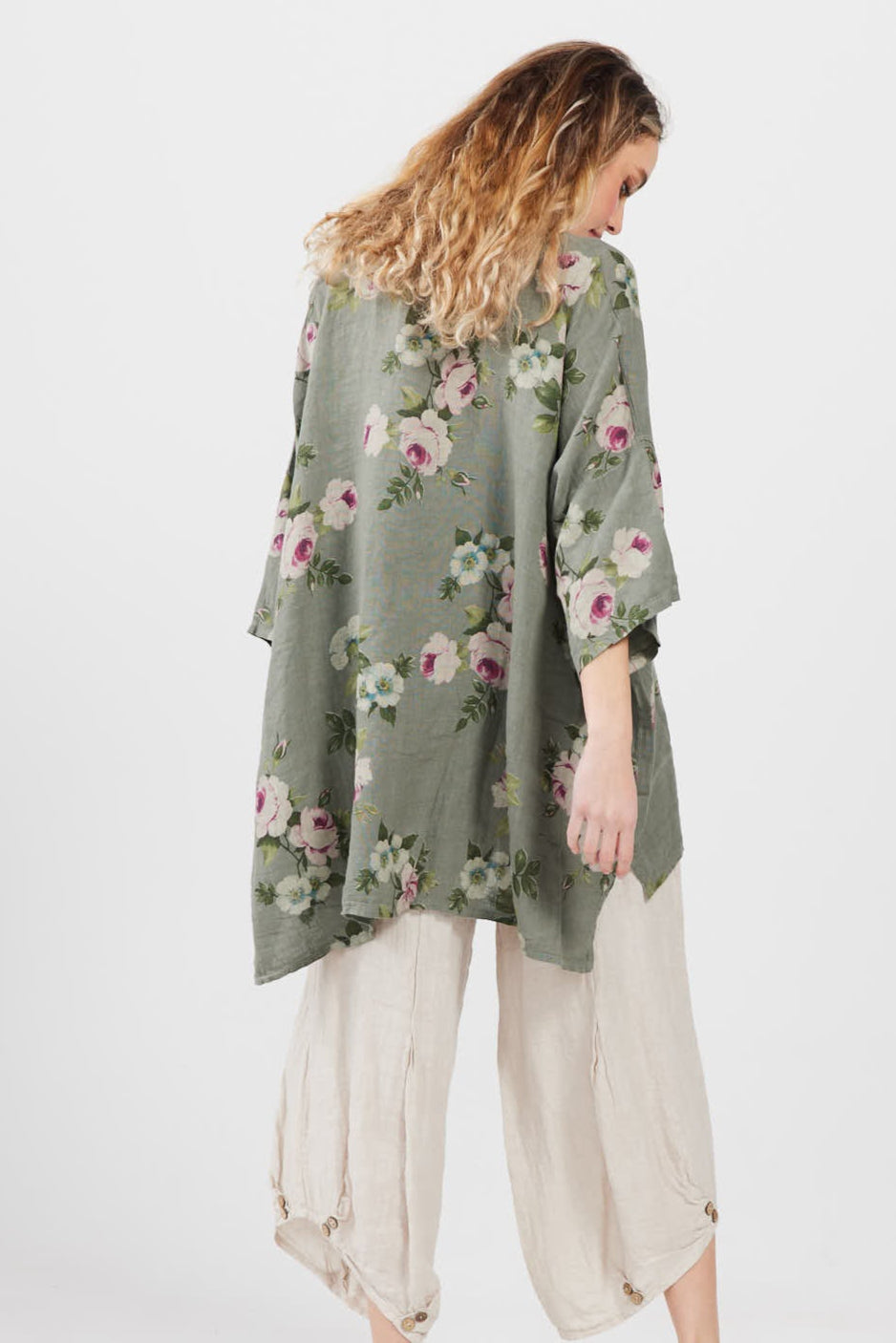 Teddie Floral linen shirt. Khaki