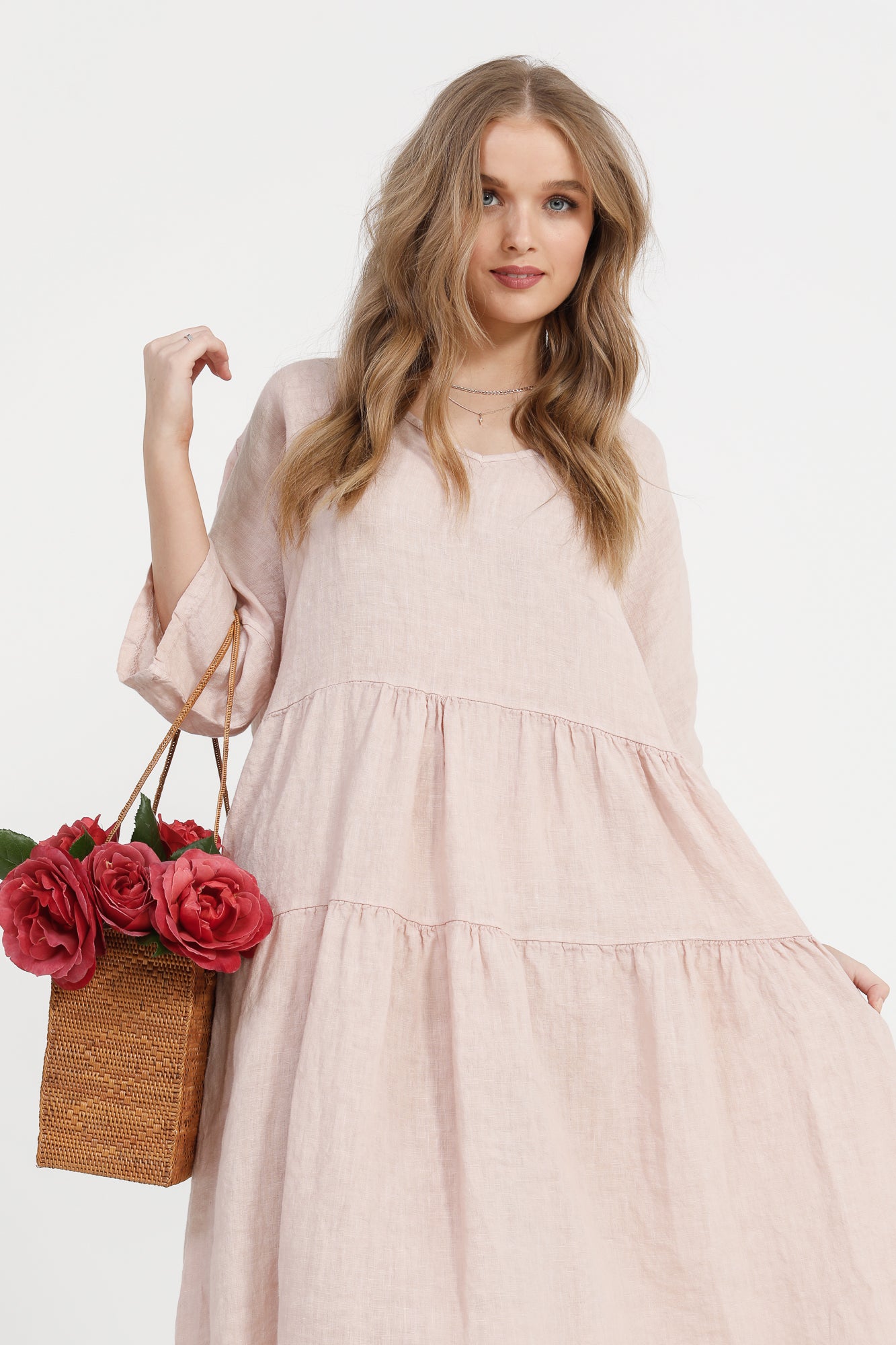 Stella linen dress. Pale Pink Rose