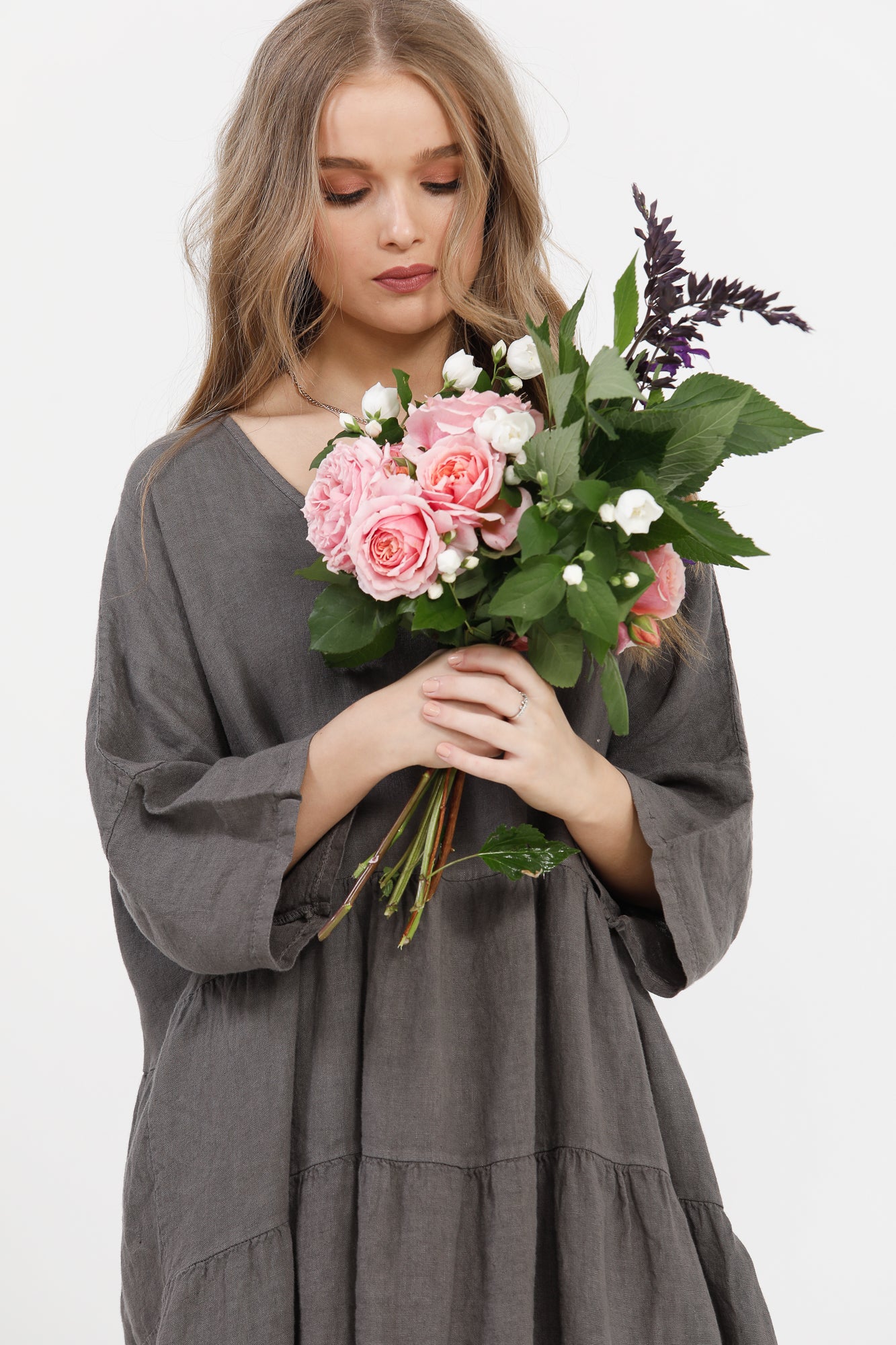 Stella linen dress. Charcoal