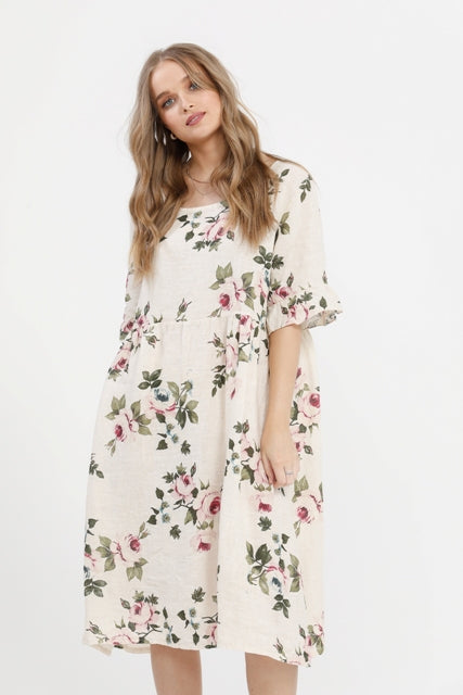 Audrey Linen Dress. Cream