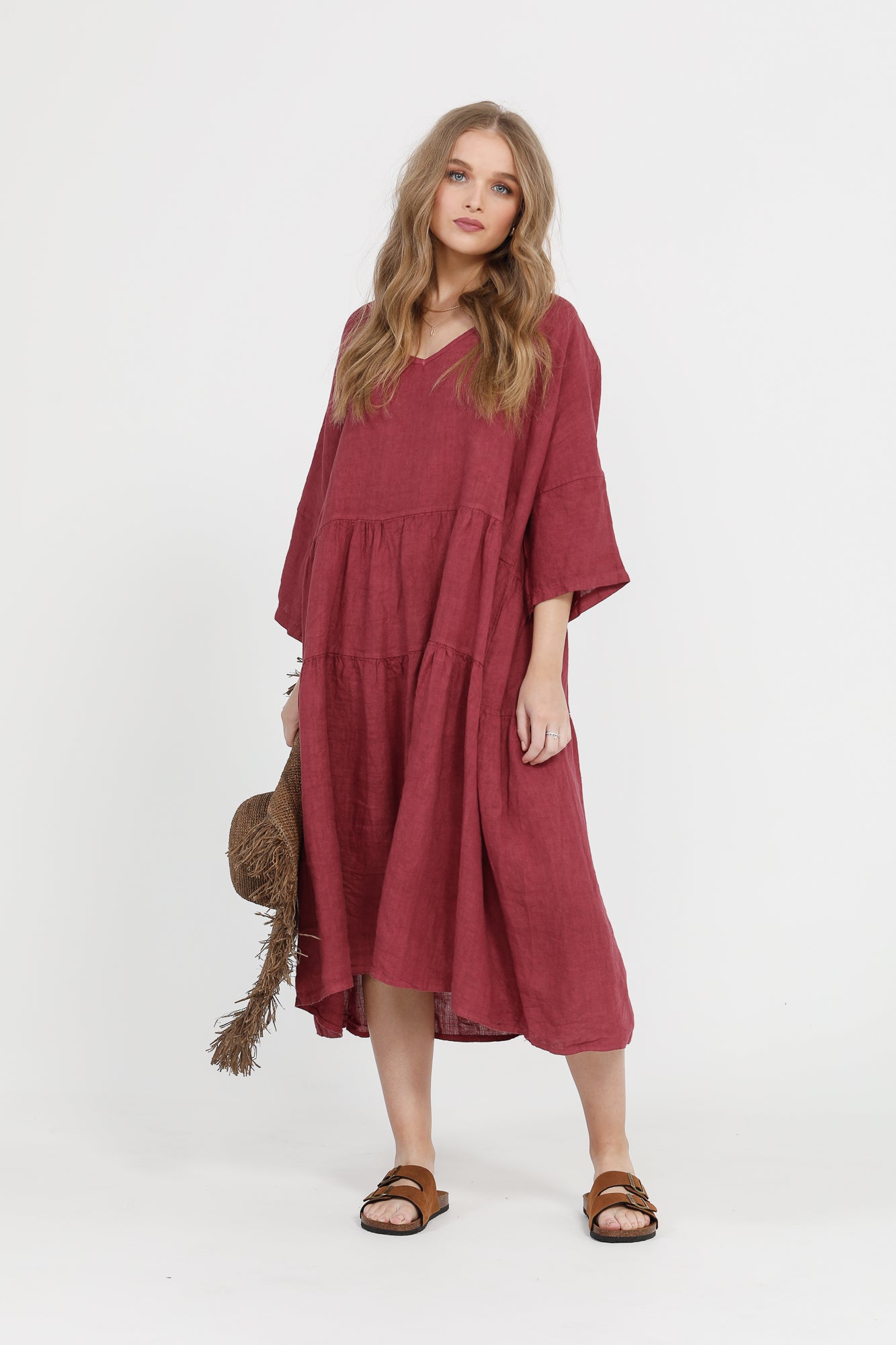 Stella linen dress. Antique Rust.
