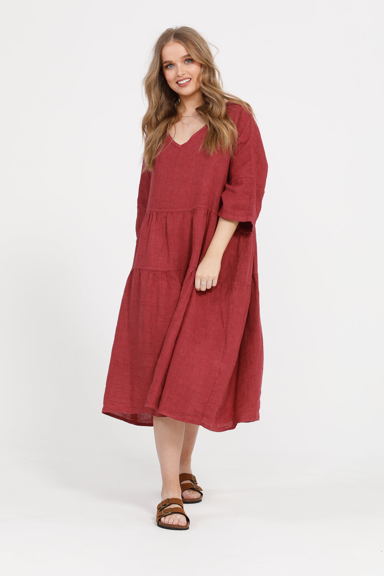 Stella linen dress. Antique Rust.