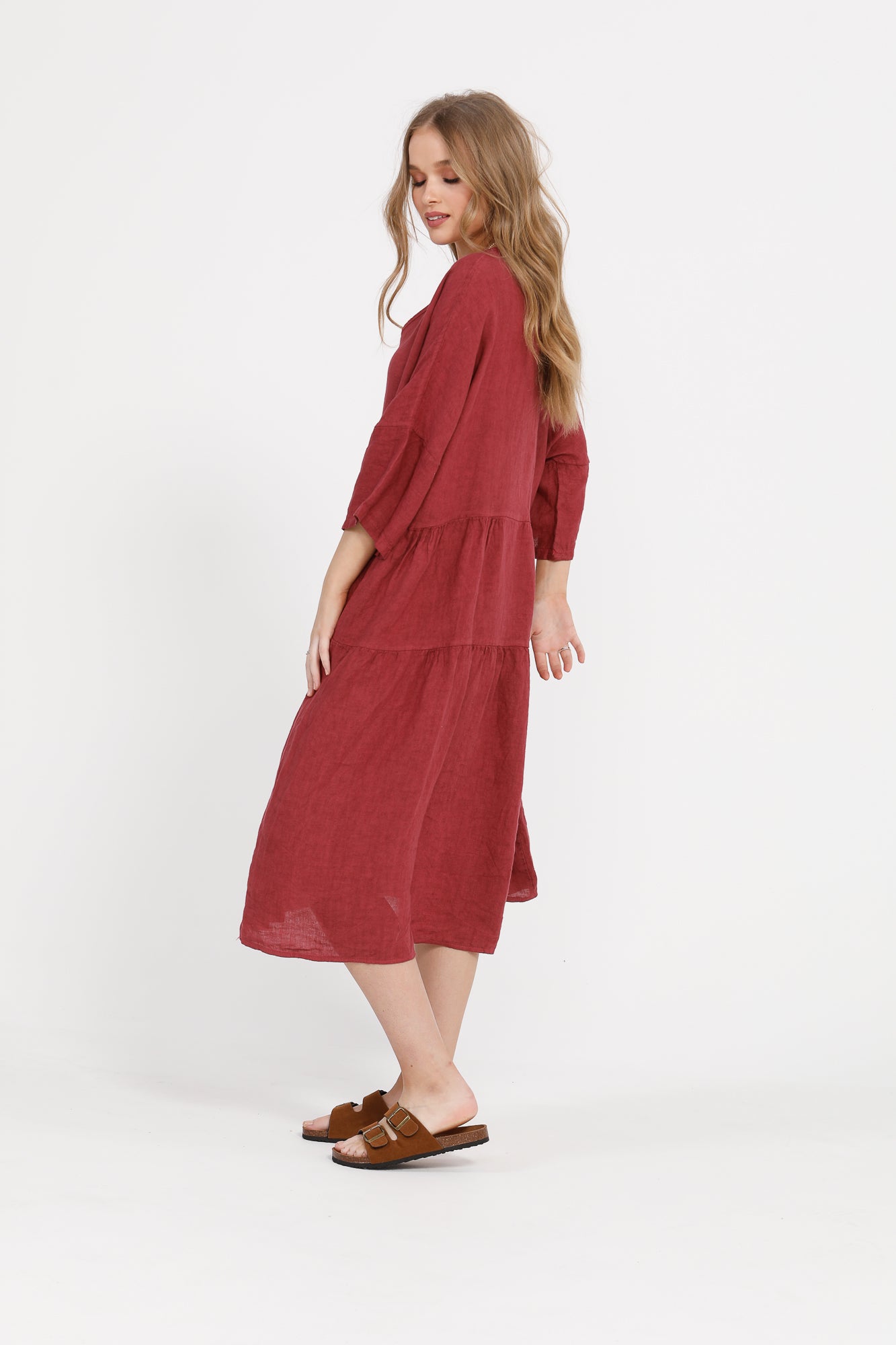 Stella linen dress. Antique Rust.