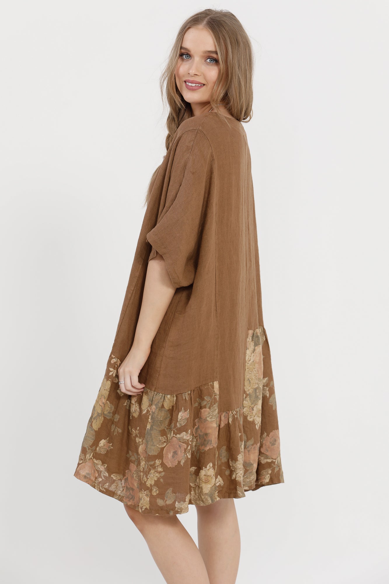 Fleur Linen dress. Tobacco Rose