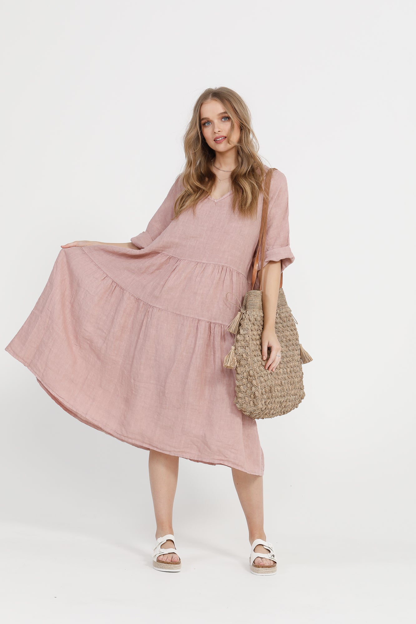 Stella linen dress. Antique Rose