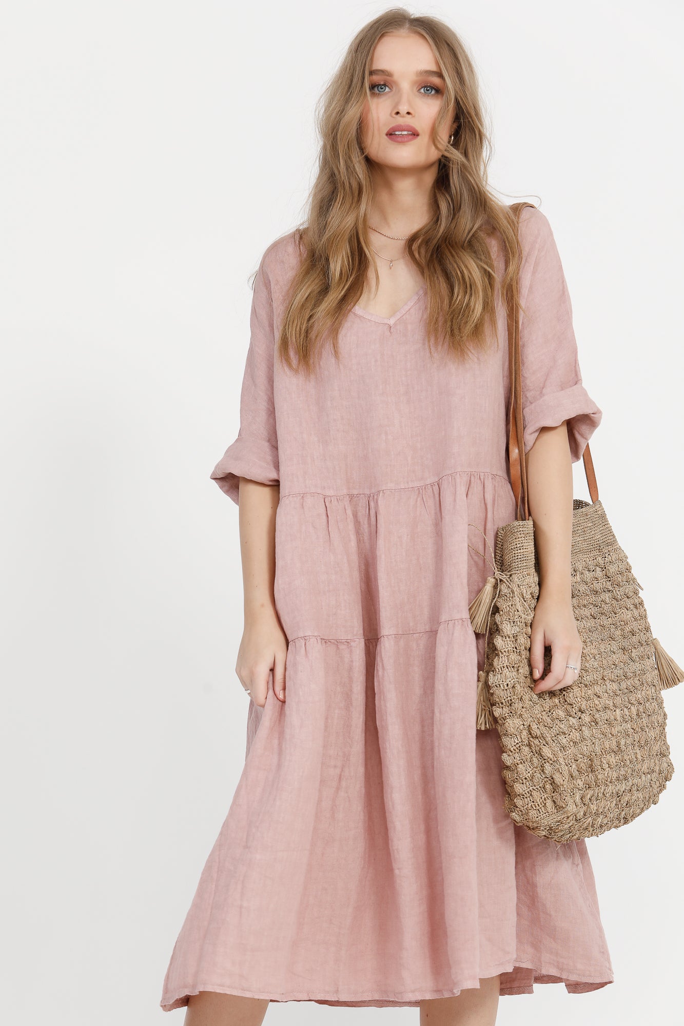 Stella linen dress. Antique Rose