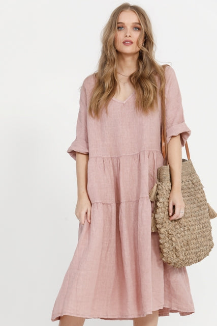 Dusty pink linen dress discount