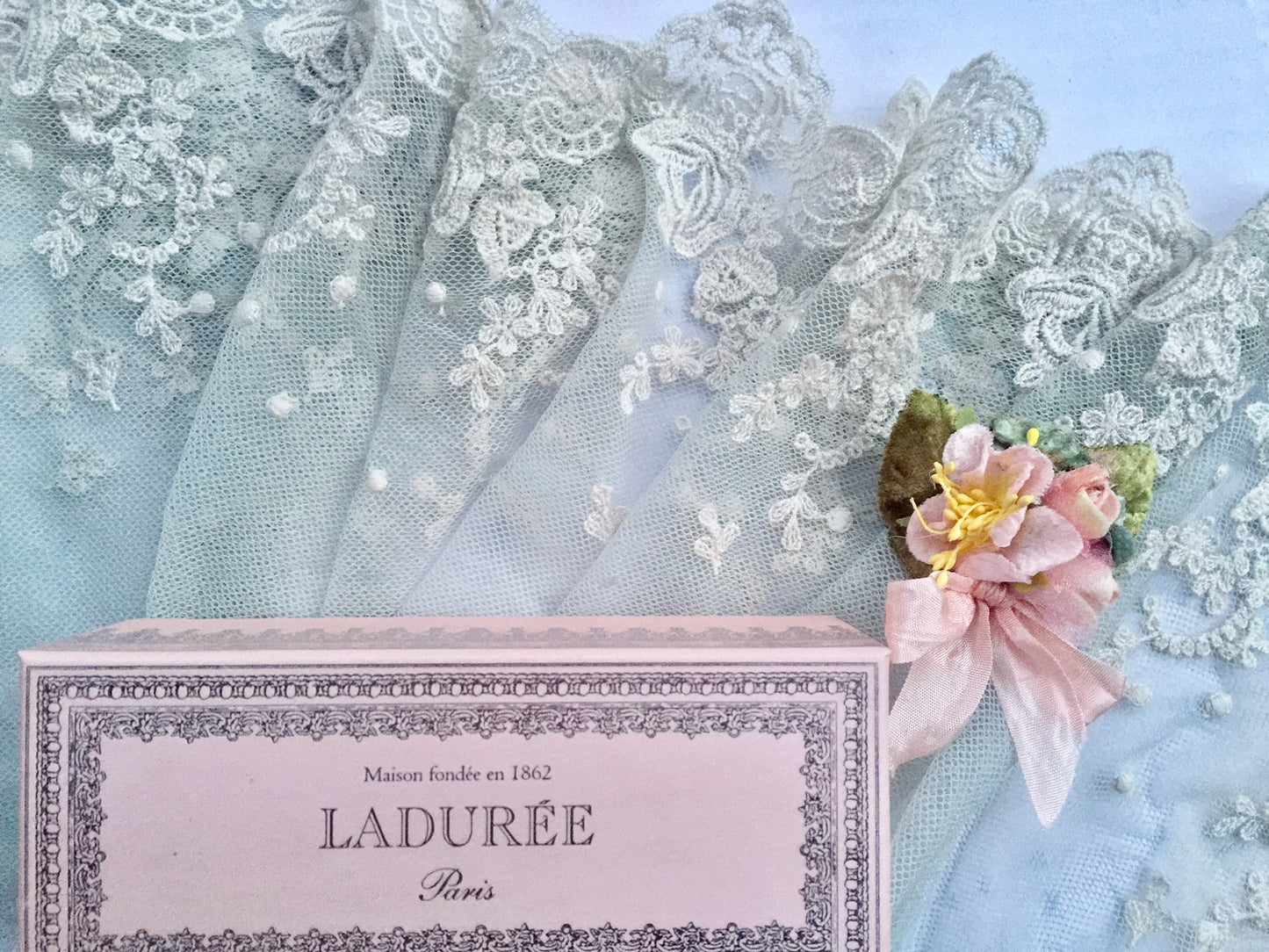 Wide Vintage cotton embroidered lace in Marie Antoinette Pink