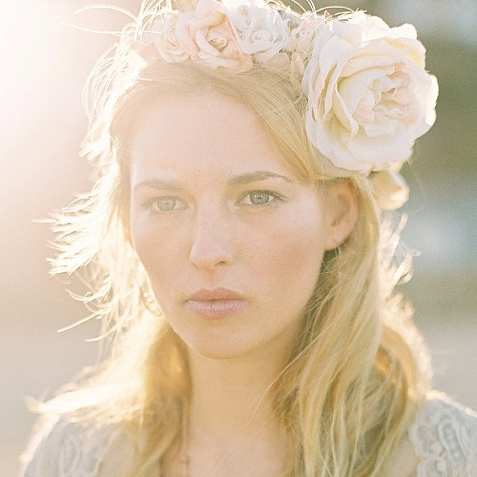 Sabrina velvet flower crown in pastel pink and cream