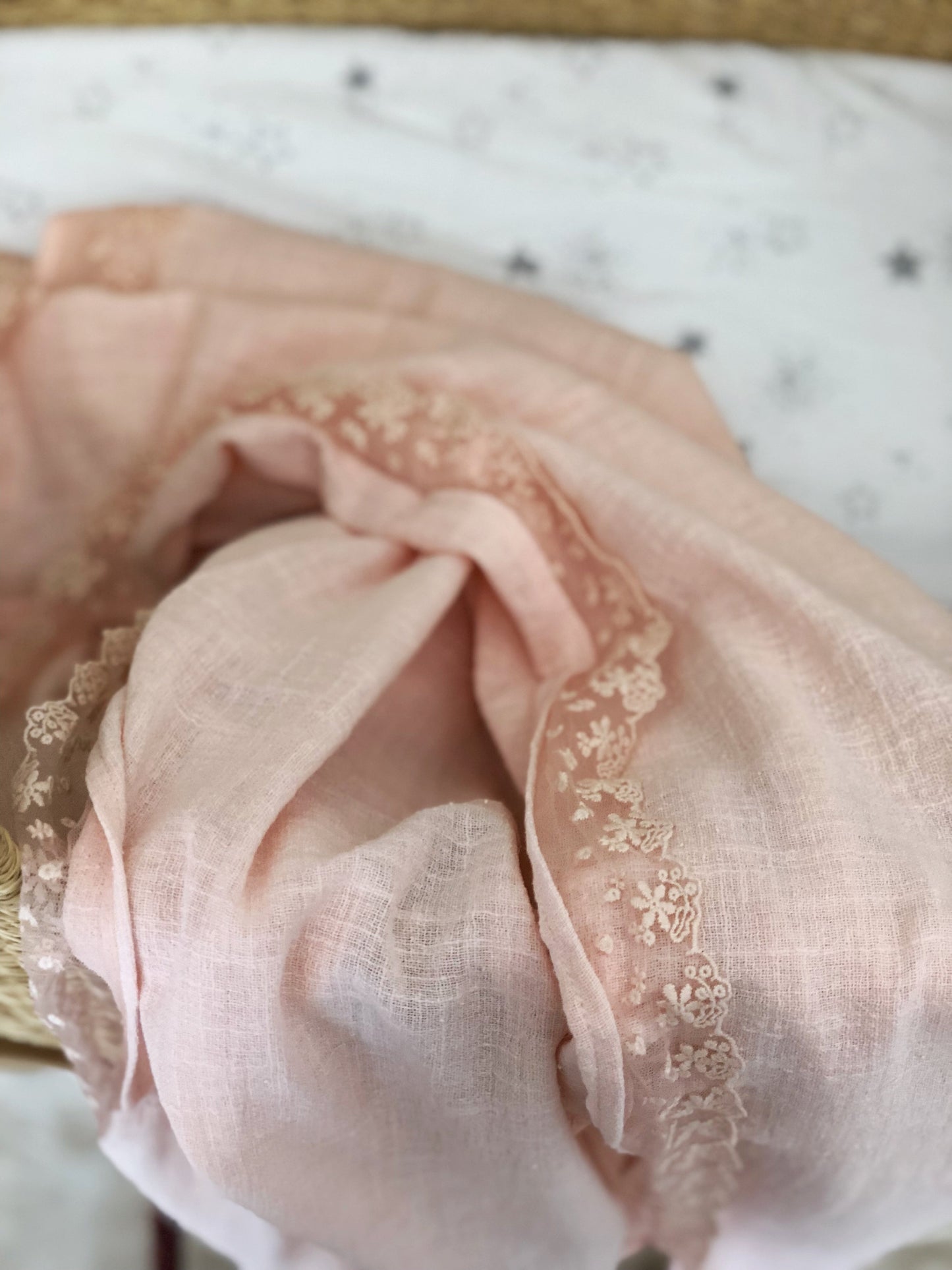 Baby cotton and lace swaddle ..Lullabye in pink and cream