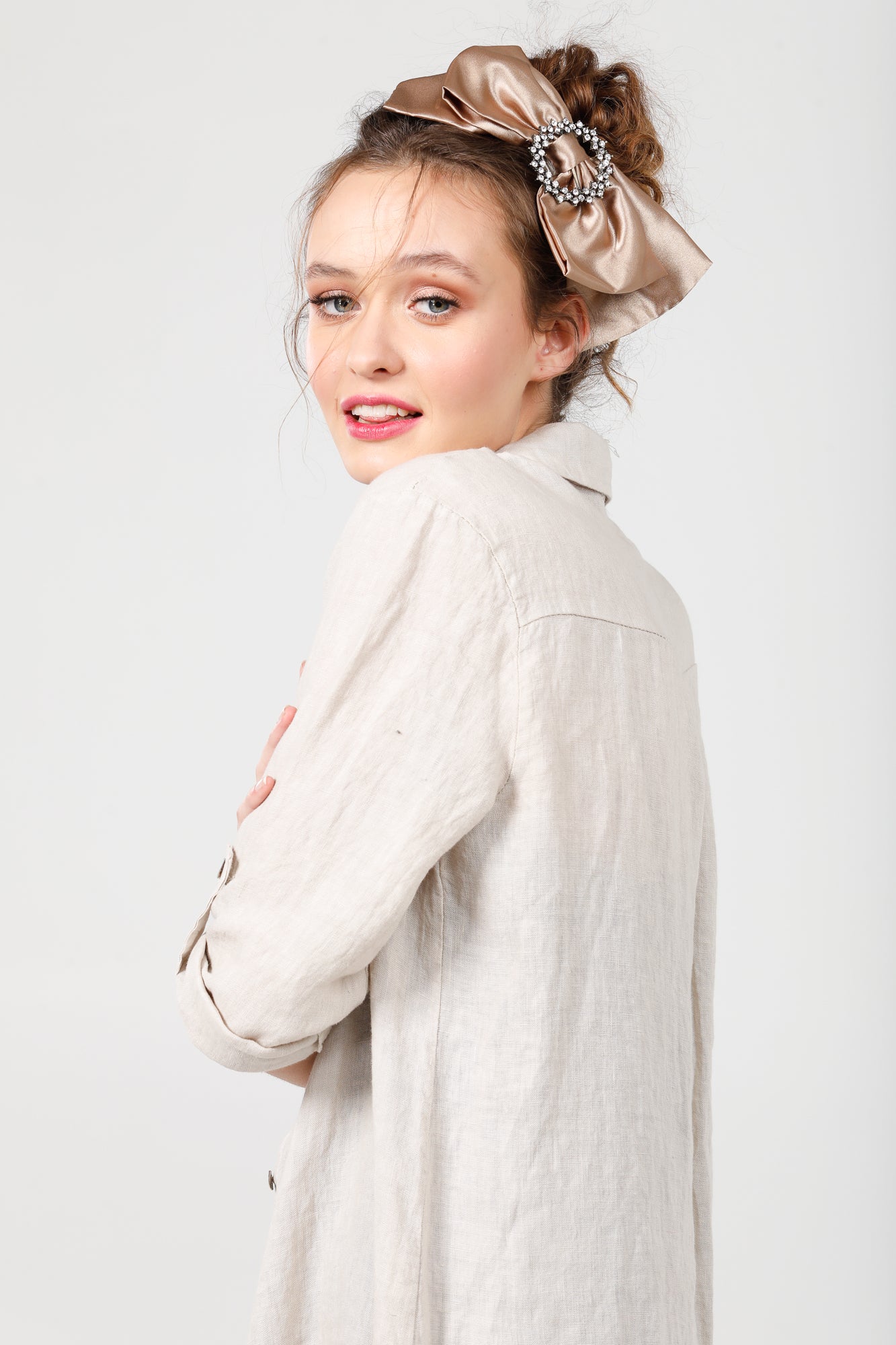 Satin Bow headband with vintage buckle. Coffee