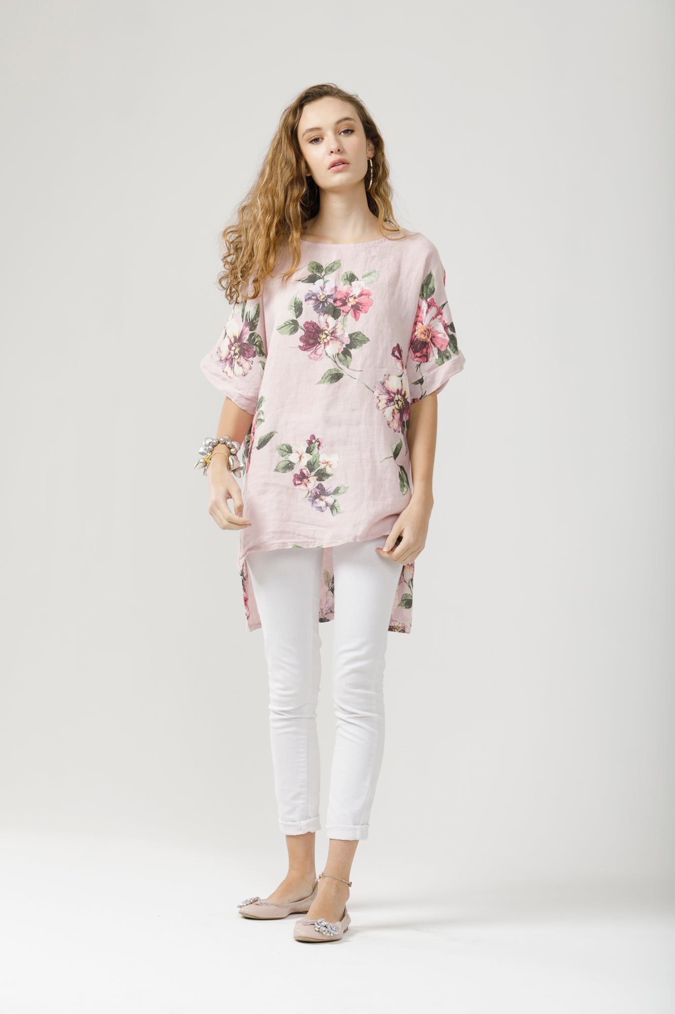 Contessa Linen Floral top. Tearose
