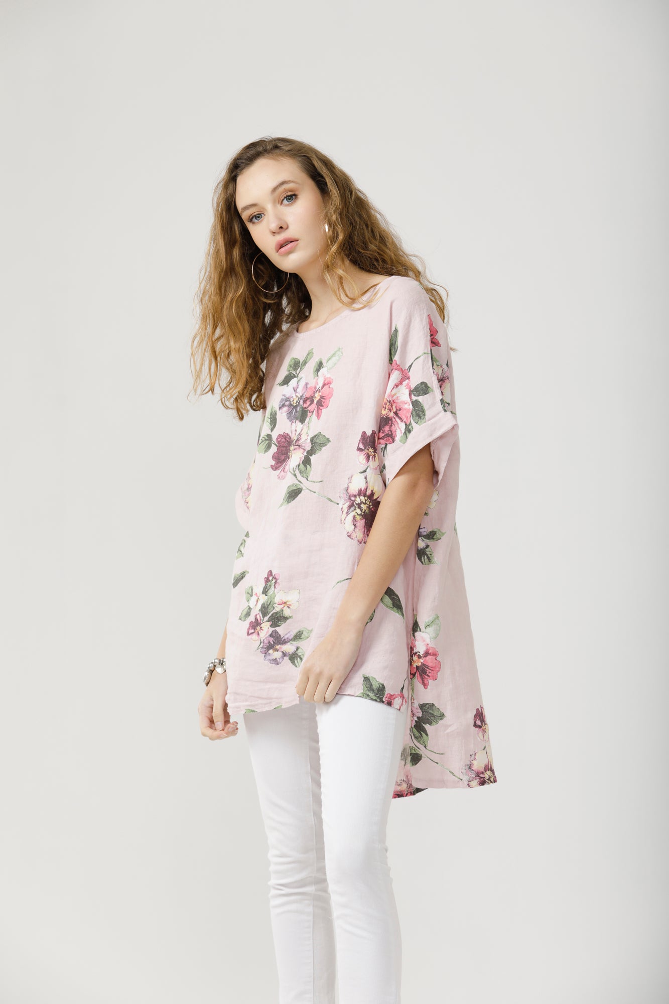 Contessa Linen Floral top. Tearose