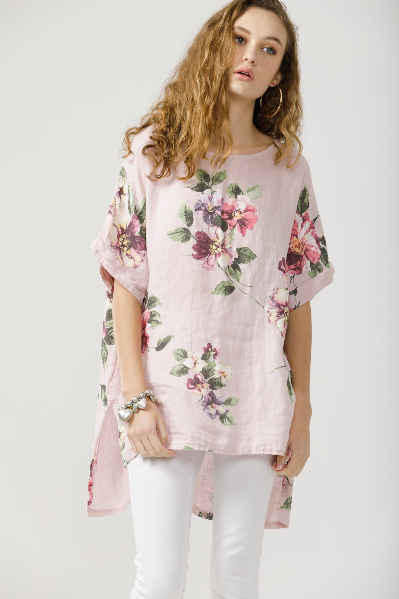 Contessa Linen Floral top. Tearose