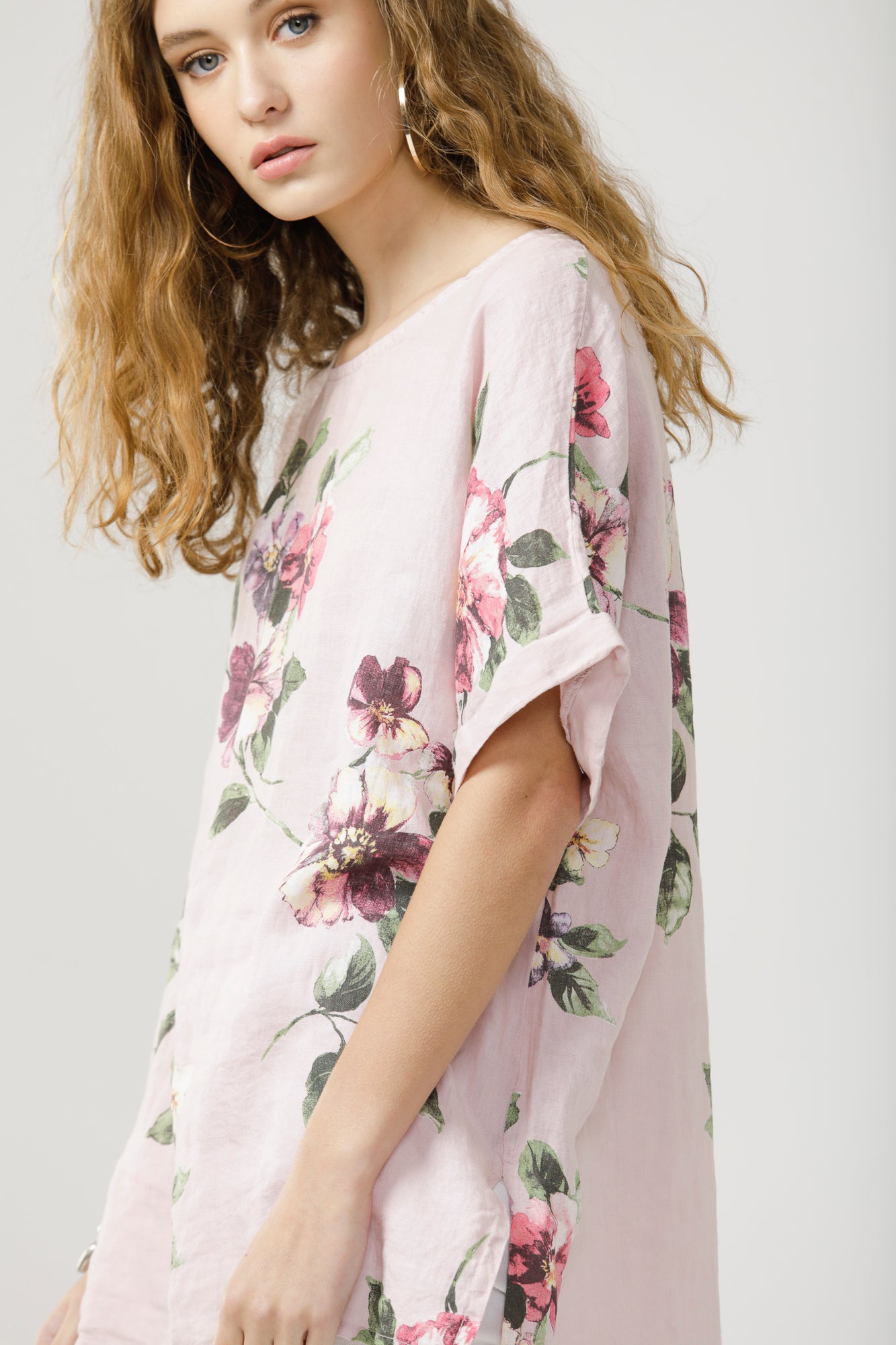 Contessa Linen Floral top. Tearose
