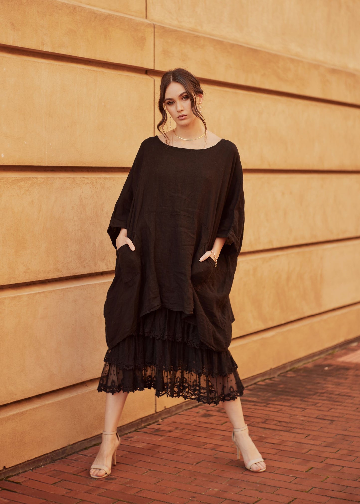 Evangeline lace slip/dress. Ebony
