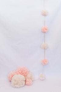 Tulle Pom Pom Garland Bunting 9 balls., Tea Rose & Vanilla Cream.