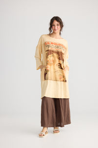 Layla Art Nouveau Tshirt cotton dress. Chocolate