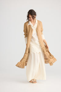Florette Linen and lace coat. Tobacco