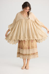 Perenelle Lace edged top . Custard Cream