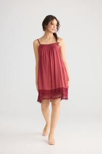Amelie cotton and lace slip. Cherry