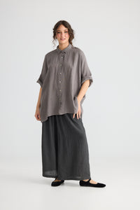Teddie floral linen shirt. Smoke