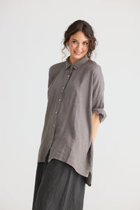 Teddie floral linen shirt. Smoke